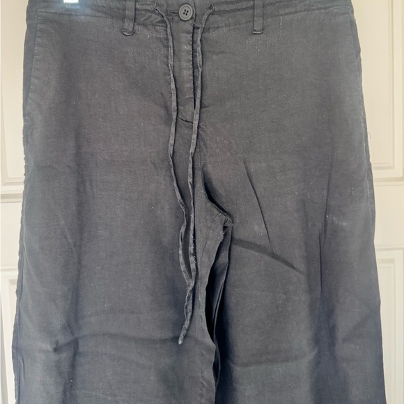 Theory Linen Blend Wide Leg Crop Pants Black‎ Womens Size 2 Drawstring - Picture 6 of 7